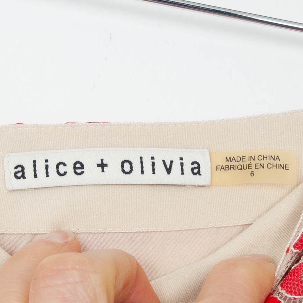 Alice + Olivia Kira Maxi Dress Embroidered Floral Sheer Nude Red Romantic Size 6 - Picture 6 of 9